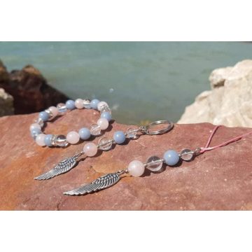   Angyalkarkötő, Angyalszárny függő és Kulcstartó, Angelit, Pink Aurakvarc és Hegyikristályból 