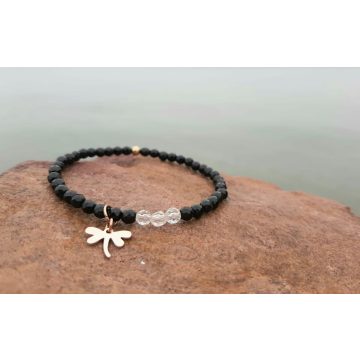 Kis fekete  Onix és Hegyikristályból, Szitakötővel