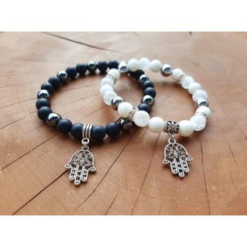   Stabilitás Anya-lánya karkötők, roppantott Hegyikristályból, Kagylóhéjból, Onix és Hematit kristályokból