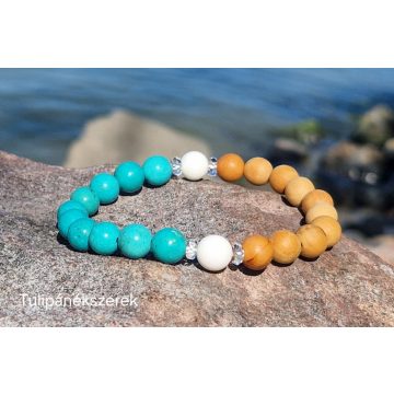   Harmónia- önkifejezés karkötő, Szantálfa, Howlit, Kagylóhéj és Hegyikristályokból