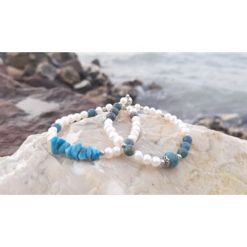   Anya-lánya Boldogság karkötők  Apatit Kristályból és tenyésztett Gyöngyből