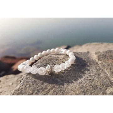   Életerő-energia karkötő, Roppantott Hegyikristályból és Kagylóhéjból