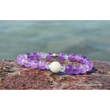   Ametiszt Holdkővel, Hegyikristállyal  ezüst Tulipángyönggyel