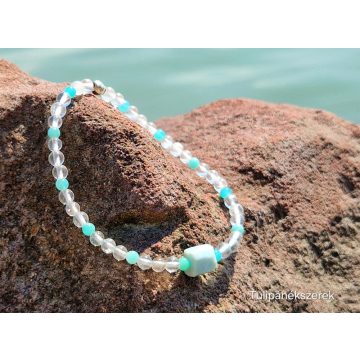   Sellőkarkötő, Larimár, Amazonit és Topáz kristályokból, ezüst Tulipángyönggyel