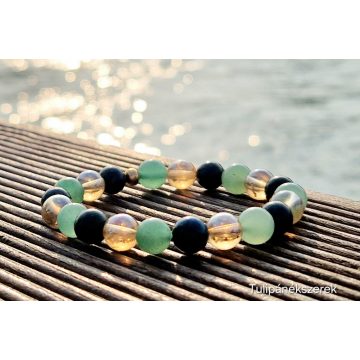   Egészség és Bőség karkötő, Aventurin, Jade és arany Aurakvarc kristályokból