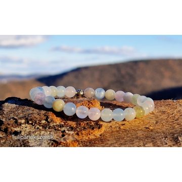   Berill- Holdkő Teljesség karkötő, ezüst Tulipángyönggyel