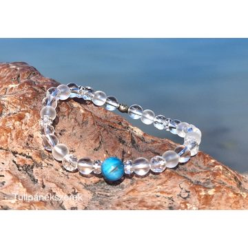   Larimár - Hegyikristály karkötő ezüst Tulipángyönggyel
