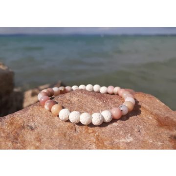 Rózsaopál-fehér Lávakő karkötő