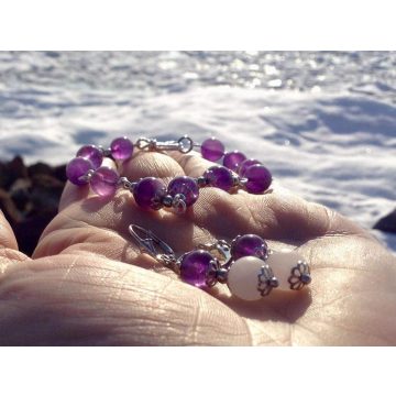   Tisztánlátás Ametiszt - Rózsakristály karkötő és fülbevaló