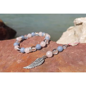   Angyalkarkötő, Angyalszárny függő vagy Kulcstartó, Angelit, Pink Aurakvarc és Hegyikristályból 