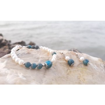 Apatit, tenyésztett Gyöngy karkötő és fülbevaló