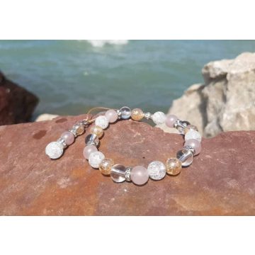   Tündértánc szett, Karkötő és Medál, Angyal- Aurakvarcokból és roppantott Hegyikristályból