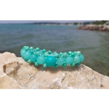 Sellőkarkötő, Amazonit és Achát kristályokból 3 soros