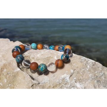   Szivárvány karkötő Jáspis, Hegyikristály és Szantálfa gyöngyökből 