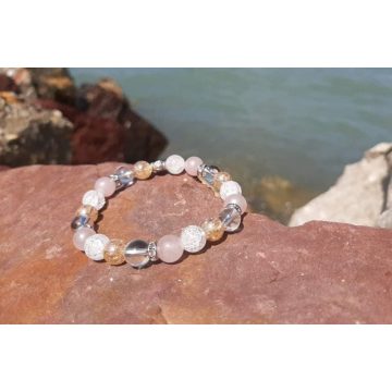   Tündértánc karkötő, Angyal- Aurakvarcokból és roppantott Hegyikristályból