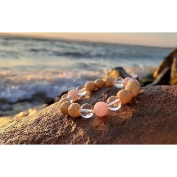   Palosantoo Védelem- Szeretet - Erő, Palosanto fa gyöngyök, Rózsa és Hegyikristállyal