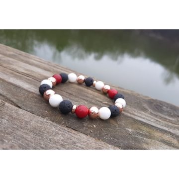   Nőiesség, elegancia karkötő, Lávakő, Korall, Jade és Hematit Kristályokból