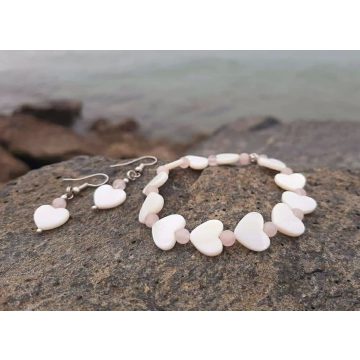   Szeretet szivcskés szett, Kagyló szivecskékből és Rózsakristályból