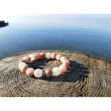   Selyenfény Holdkő karkötő, fehér, bézs, barna Holdkövekből