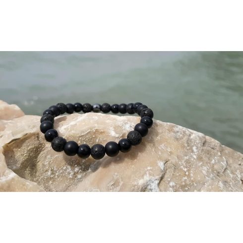 Őserő Férfi karkötő, Lávakő, Hematit és Onix Kristályokból