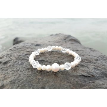   Tenyésztett Gyöngy és Biwa Gyöngy karkötő Hegyikristállyal