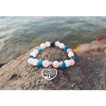   Életfás boldogság, Rózsakristály, Kék Achát és Hegyikristályból