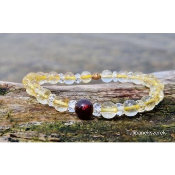   Bőség teremtő karkötő, Gránát, Citrin és Hegyikristályból, réz Tulipángyönggyel