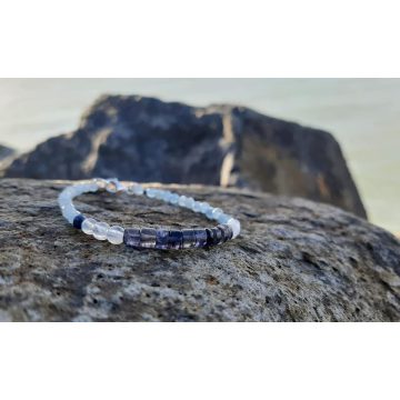   Látomás karkötő, Iolit, Zafír, Holdkő, Akvamarin Kristályokból, ezüst kapoccsal