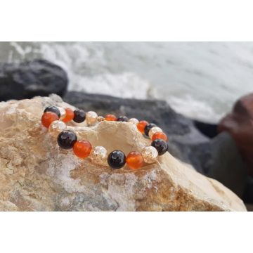   Siker- magabiztosság Bőségkarkötő, Gránát, Karneol és Aurakvarc kristályokból réz Tulipángyönggyel