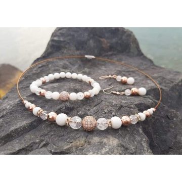   Nőiesség, erő, elegancia szett, Rosegold Hematit, Kagylóhéj és Hegyikristályból