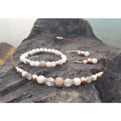 Nőiesség, erő, elegancia szett, Rosegold Hematit, Kagylóhéj és Hegyikristályból