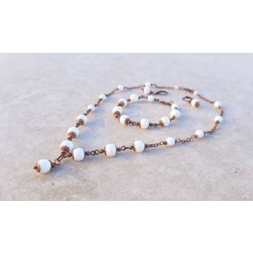 Vintage szett, Hófehér Kagylóhéjból és rézből 