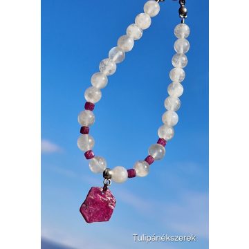   Vénusz karkötőt, különleges Rubin medál Holdkövek ölelésében, kis Rubin kockákkal